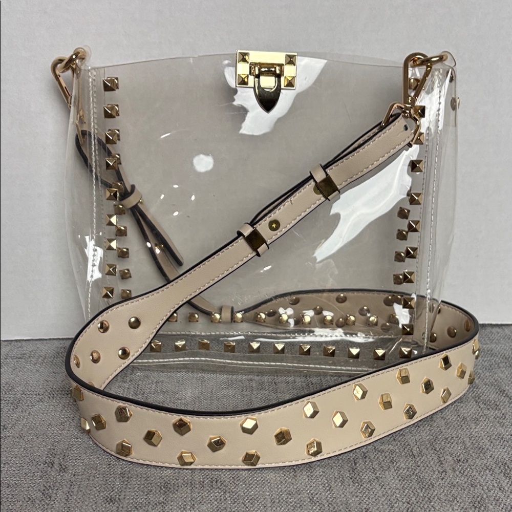 Be Clear Handbags Crossbody Bag with Gold Studs Leather Strap. Festival Concert